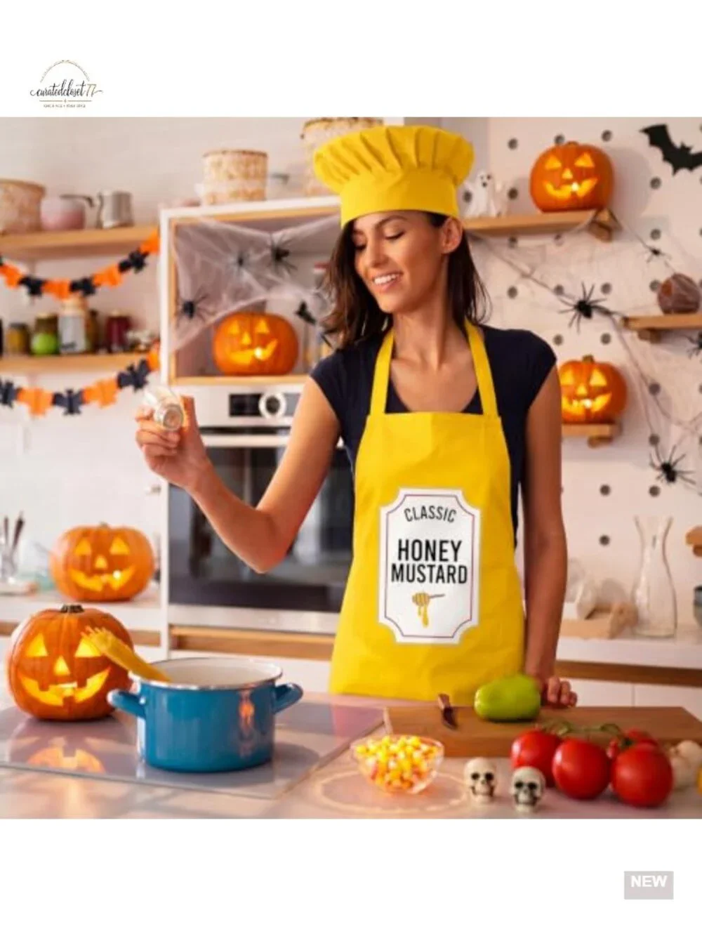 Liitrsh Halloween Condiment Apron and Chef Hat Set Polyester Costume